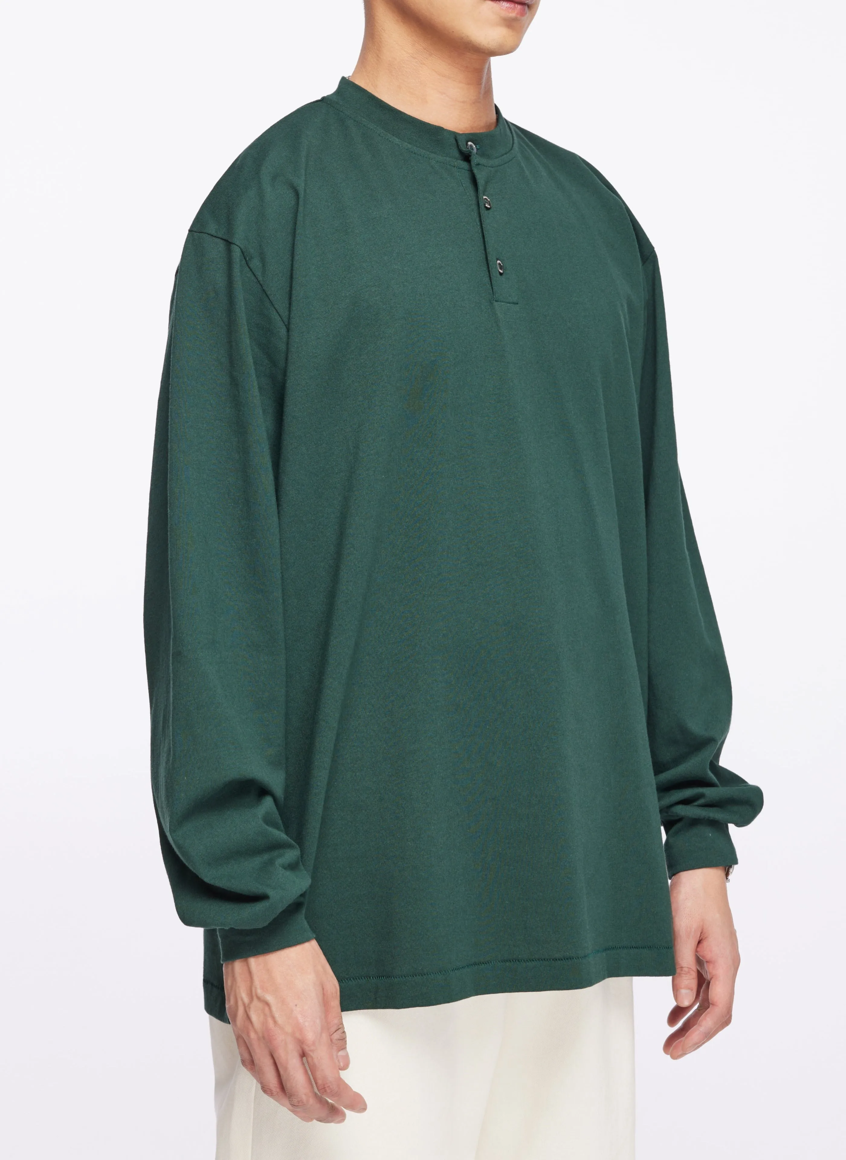 220G Cotton Single Jersey Henley Neck Long sleeve Top