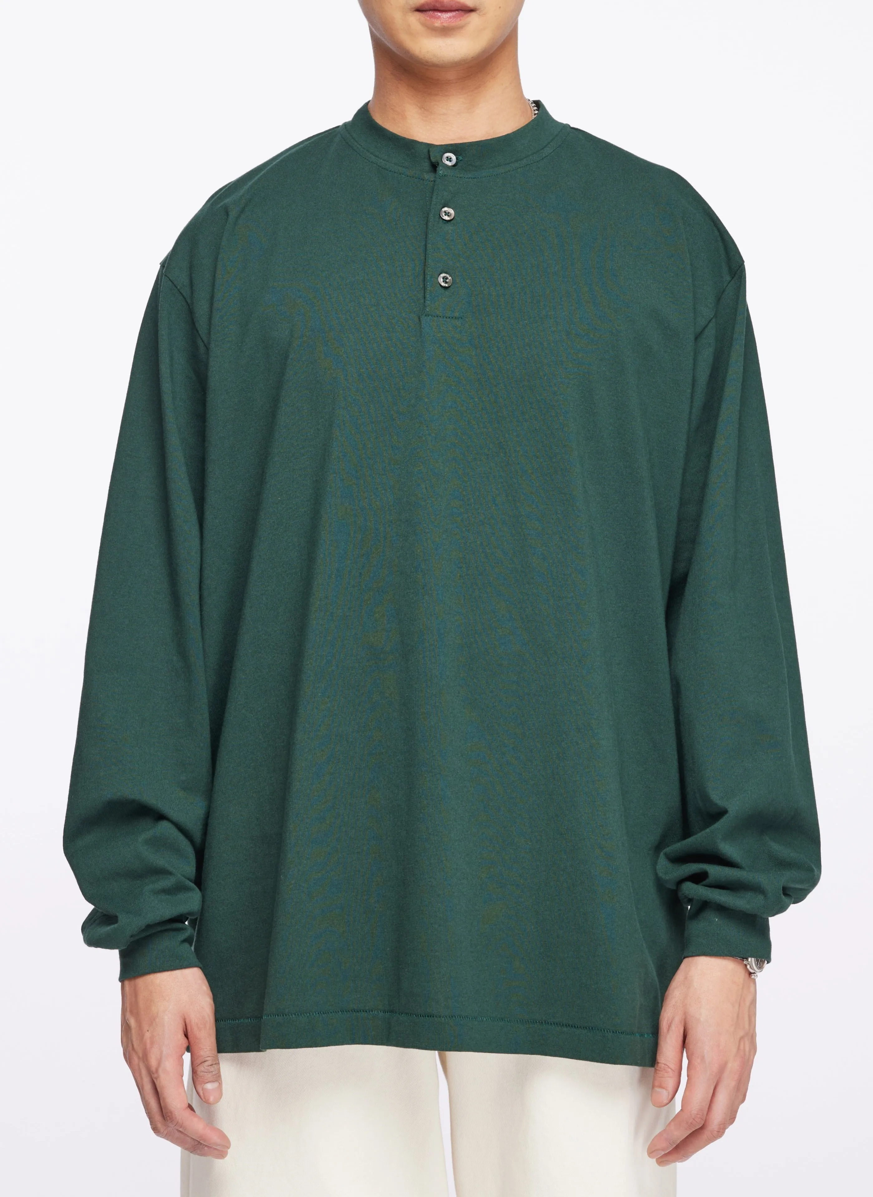220G Cotton Single Jersey Henley Neck Long sleeve Top