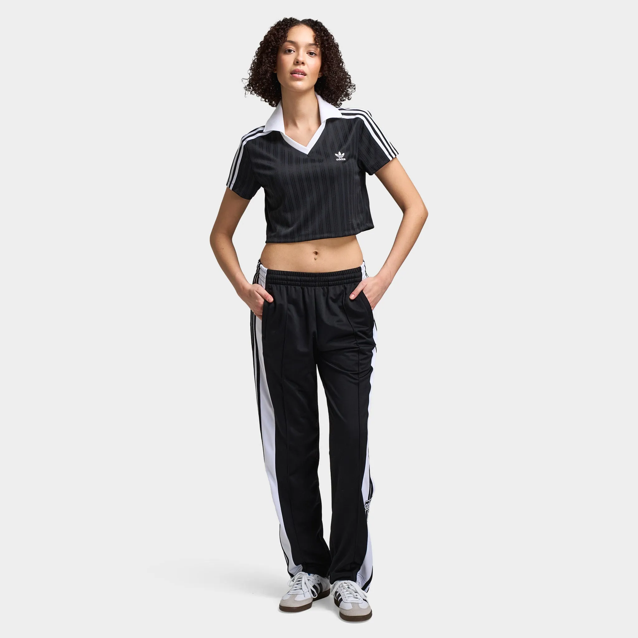 adidas Women's Football Jacquard V-Neck Crop Polo / Black