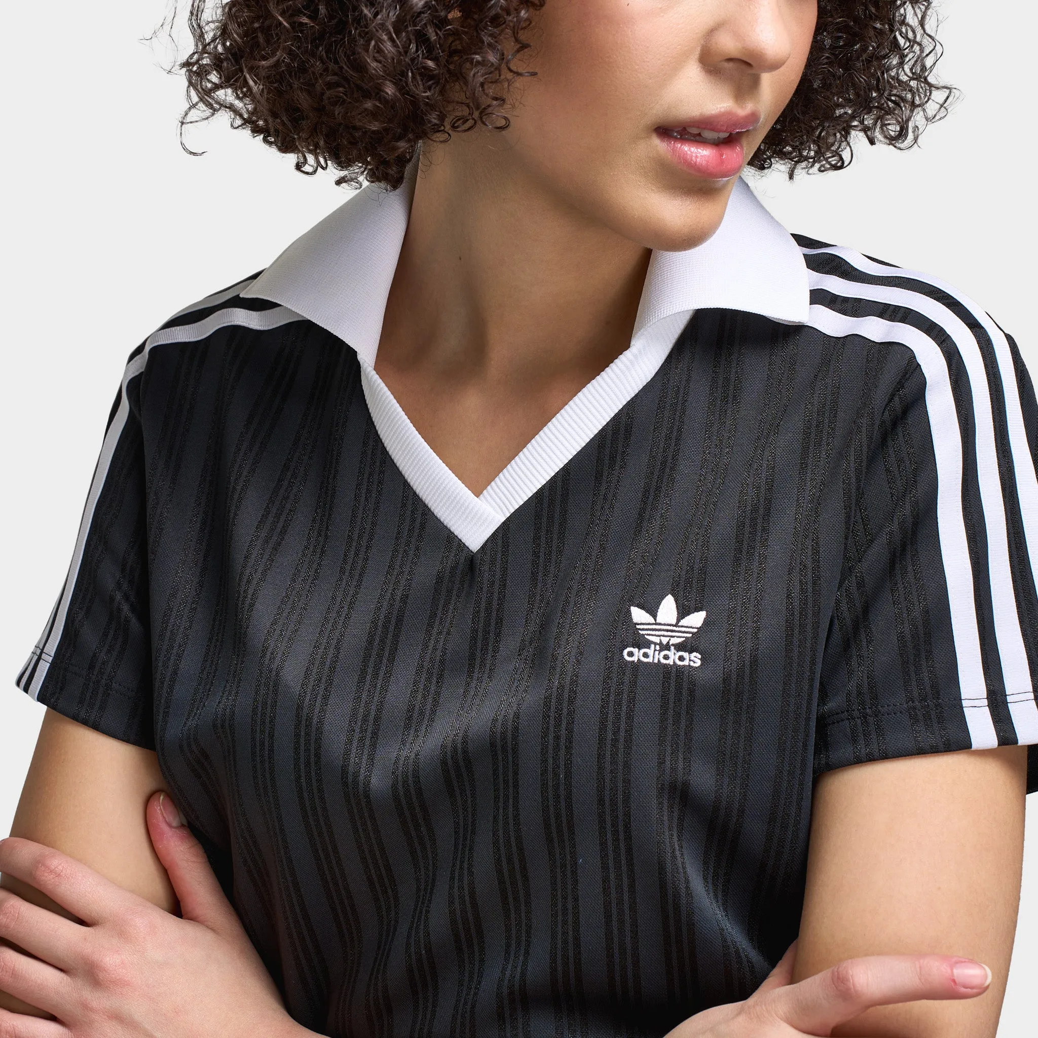 adidas Women's Football Jacquard V-Neck Crop Polo / Black