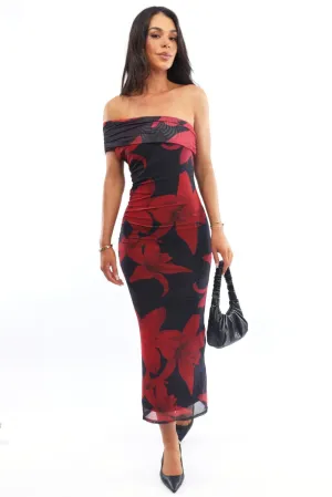 Black Floral Bodycon Dress One Shoulder Mesh