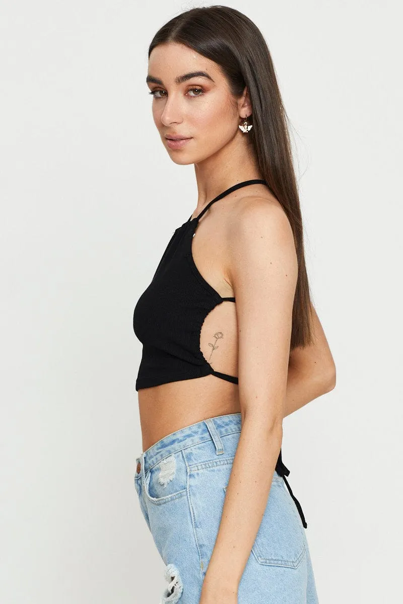Black Halter Top Ribbed