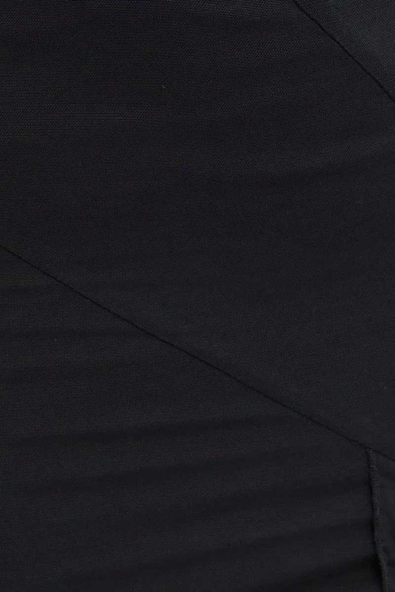 Black Maxi Skirt Front Split Mesh