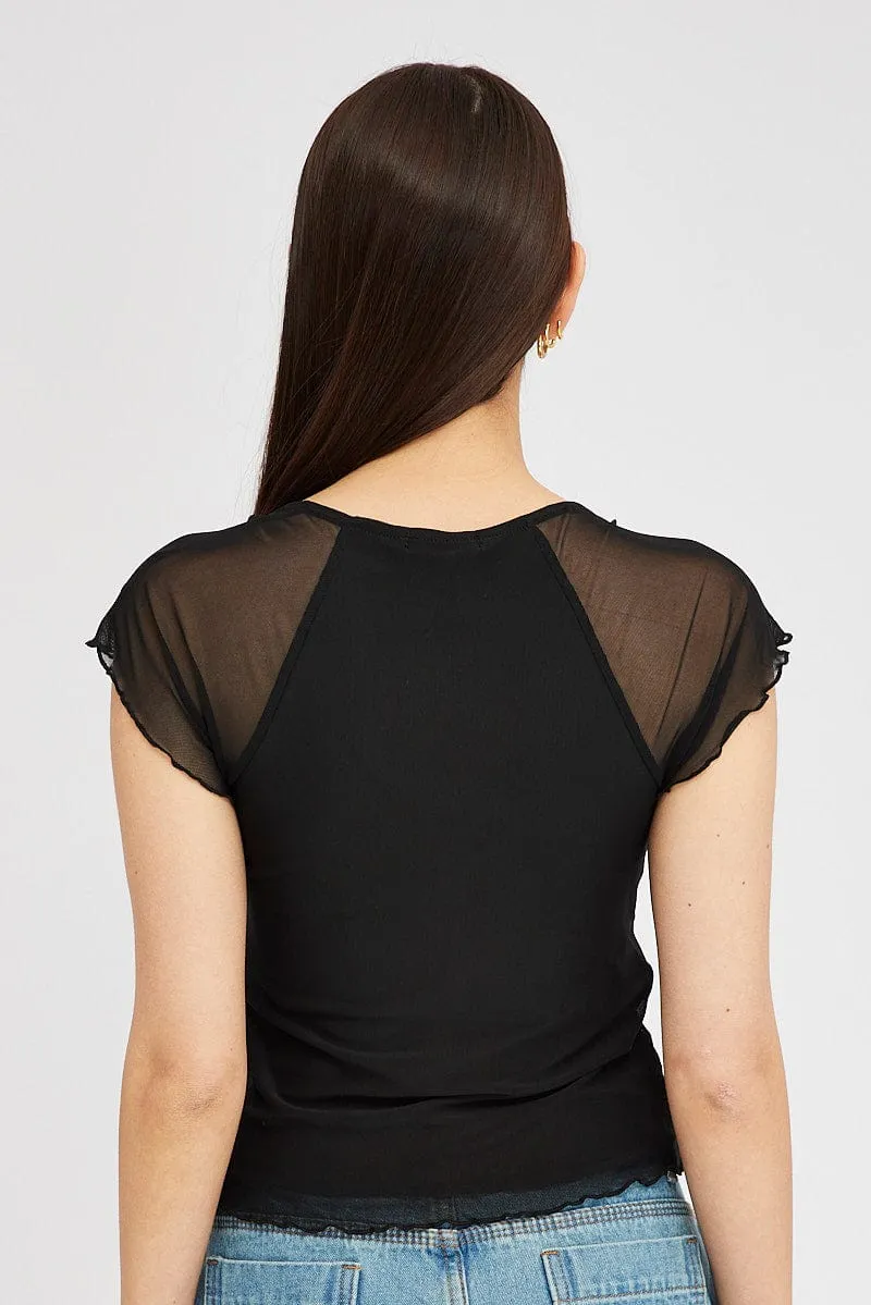 Black Mesh Top Short Sleeve