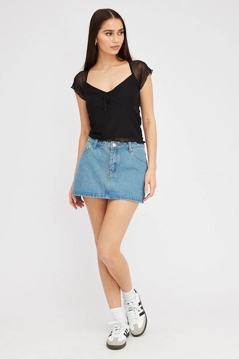 Black Mesh Top Short Sleeve