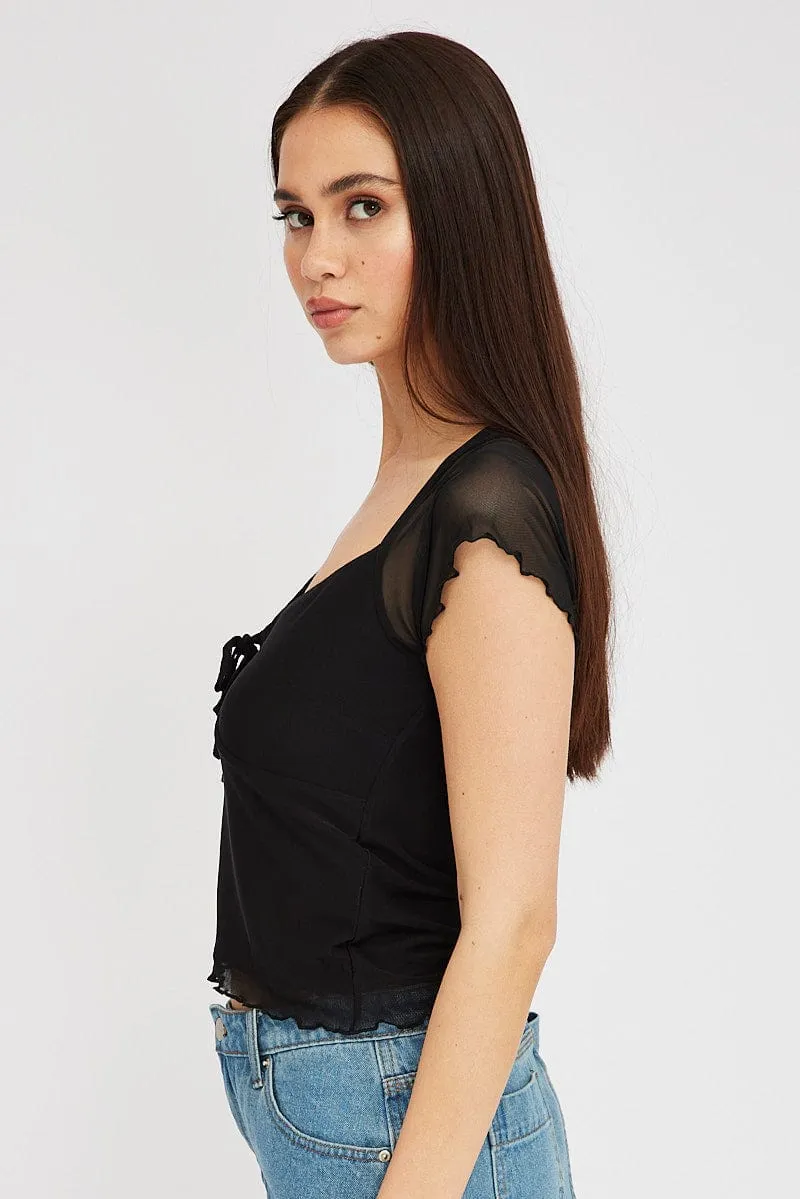 Black Mesh Top Short Sleeve