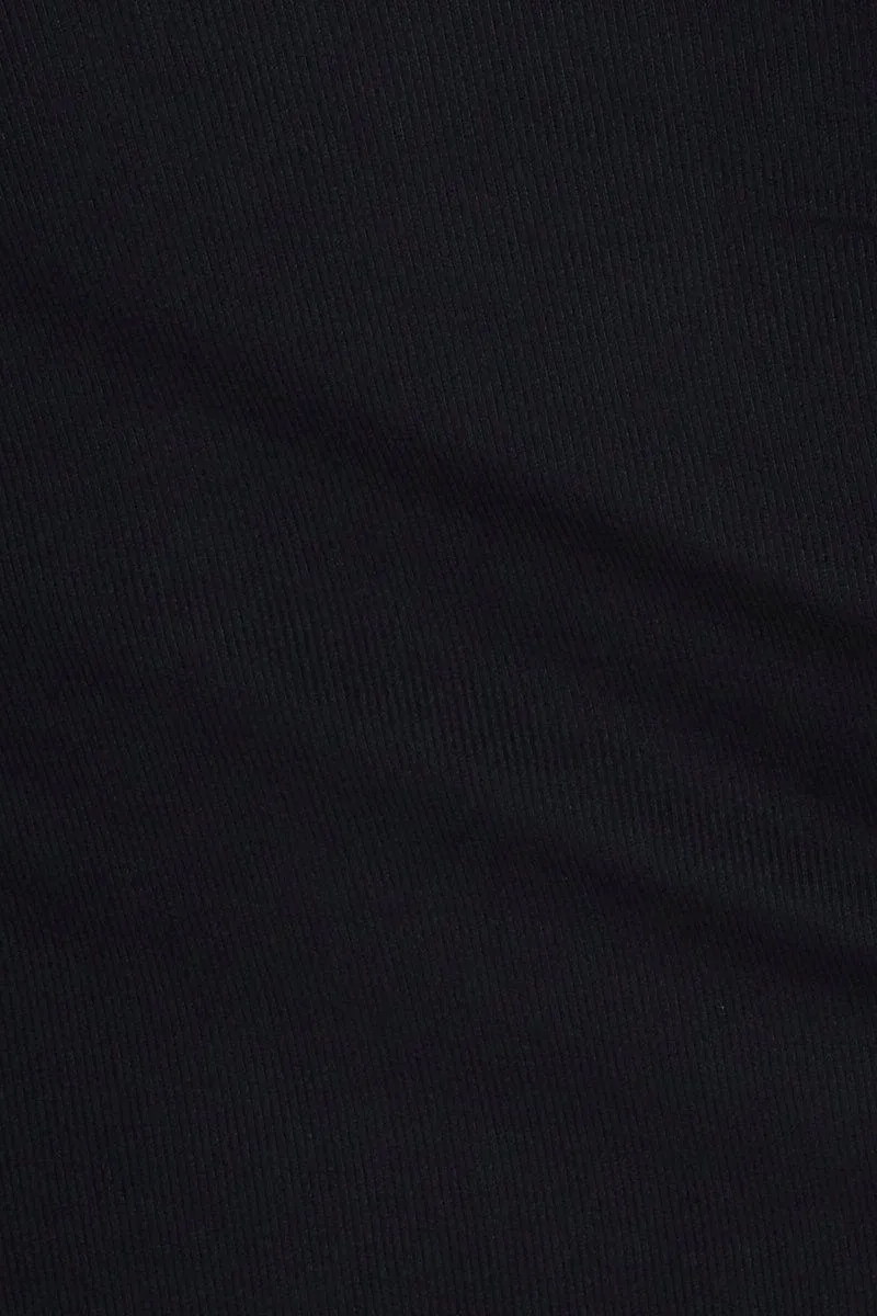 Black Midi Skirt Rig Detailed Ribbed Jersey