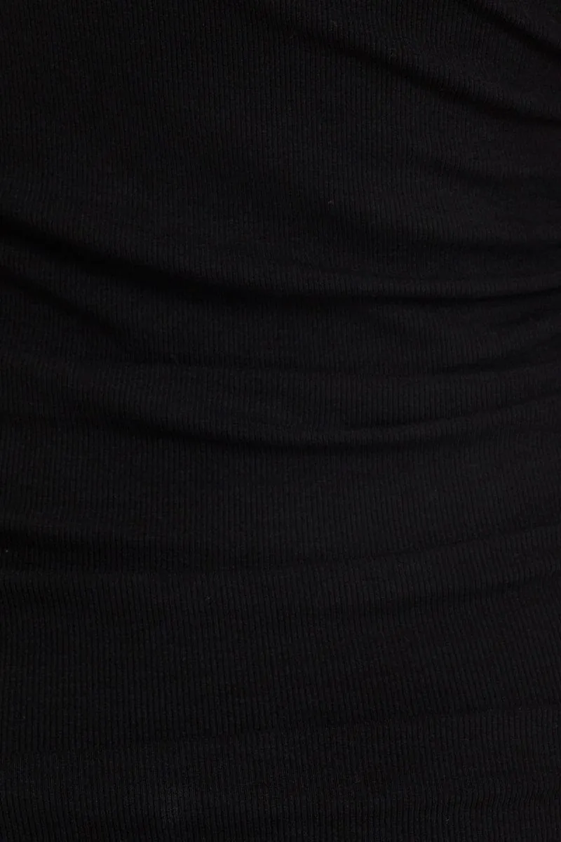 Black One Shoulder Ruched Bodycon Dress
