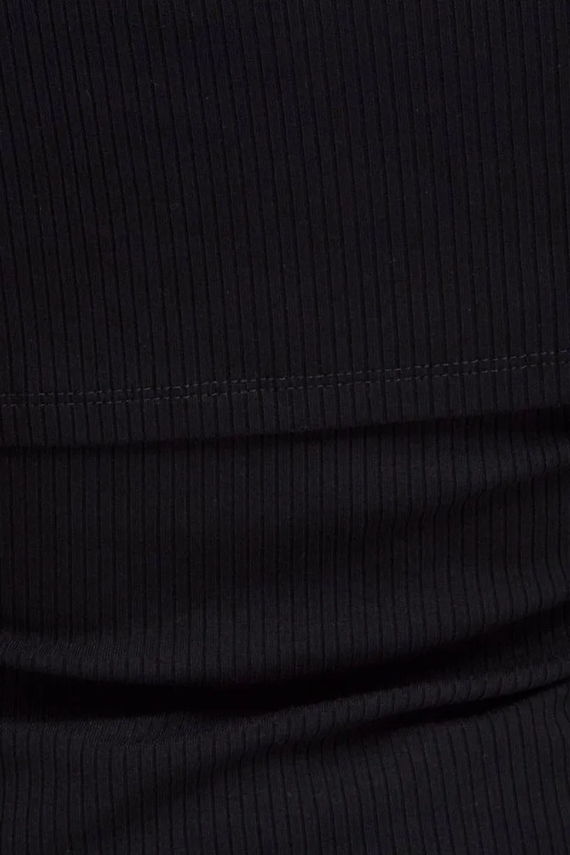 Black Top One Shoulder Long Sleeve Rib