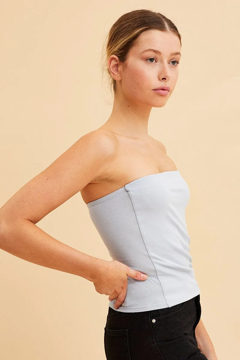 Blue Bandeau Cami Cotton Stretch Full Length