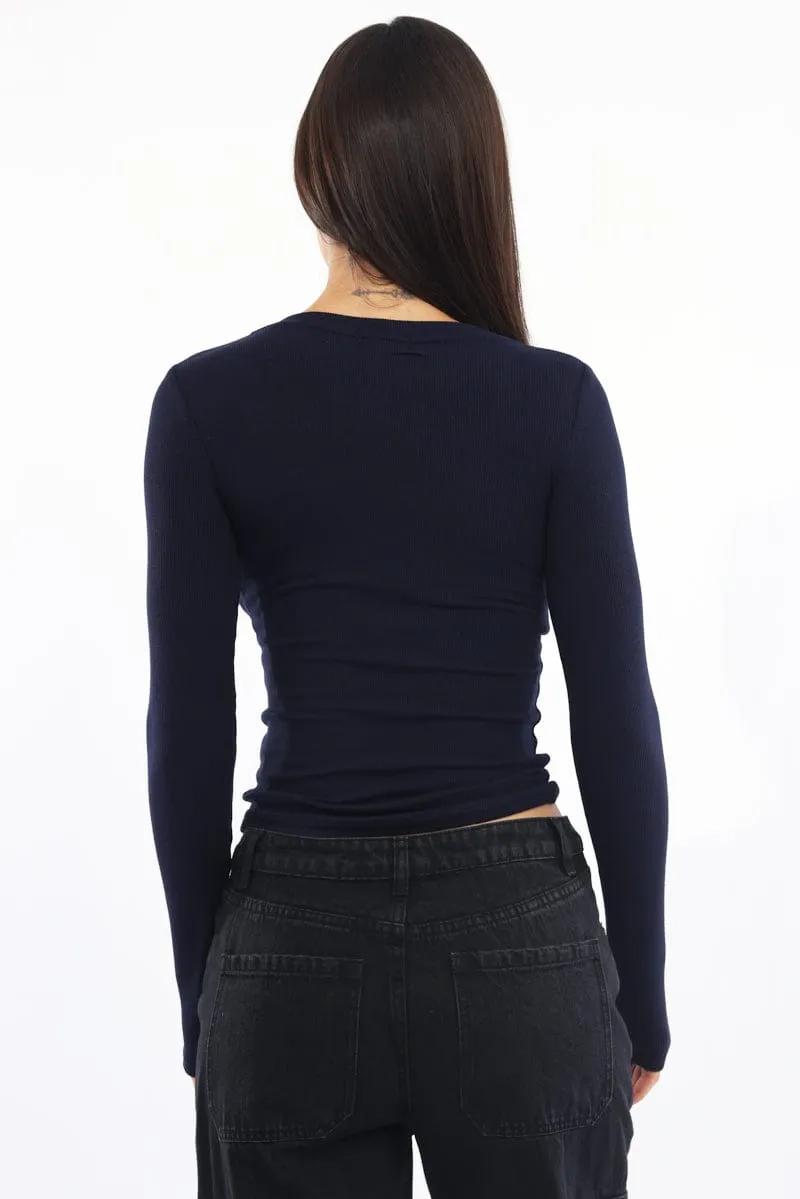 Blue Henley Top Long Sleeve