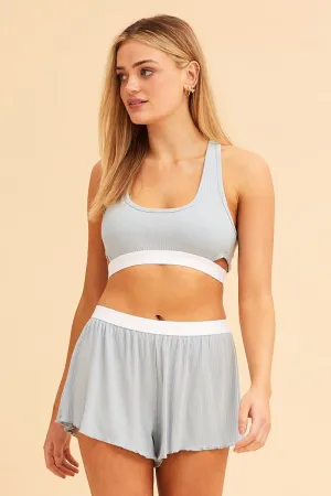 Blue Mia Soft Rib Elastic Waist Shorts