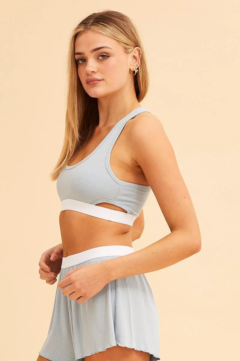 Blue Mia Soft Rib Elastic Waist Shorts