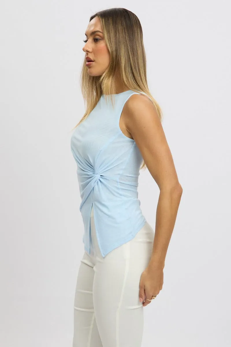 Blue Twisted Top Sleeveless Mesh