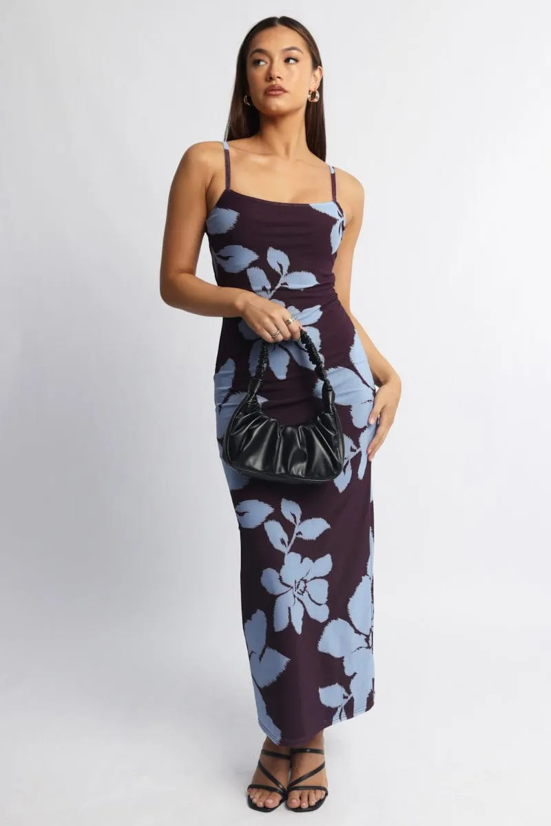 Brown Floral Bodycon Dress Maxi Mesh Â
