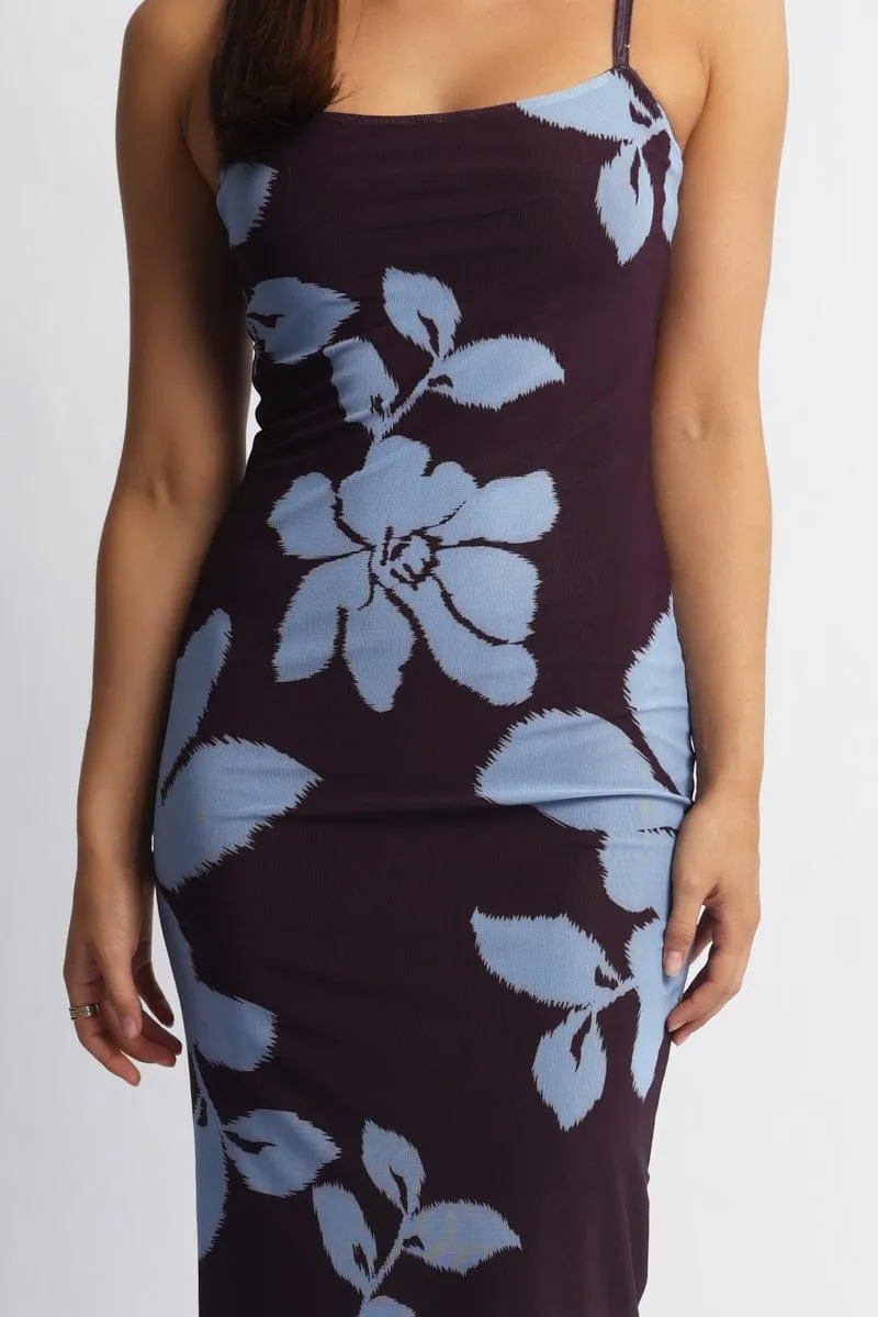 Brown Floral Bodycon Dress Maxi Mesh Â