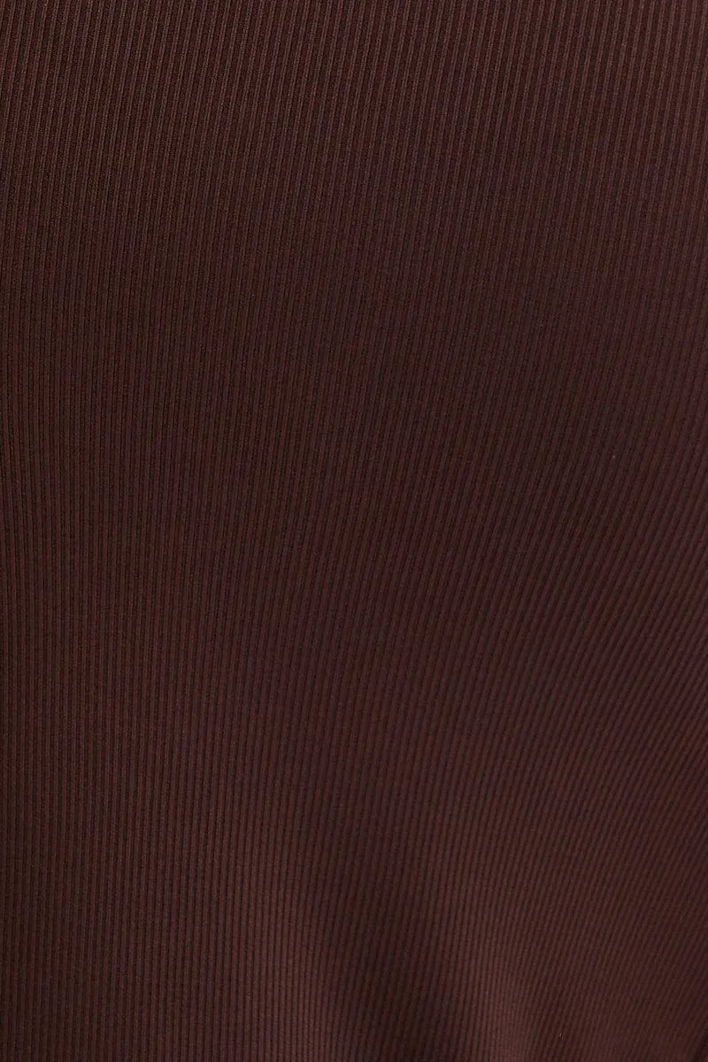 Brown Midi Skirt Front Split Jersey