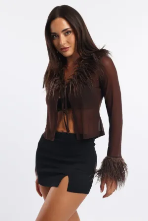 Brown Top Faux Fur Neckline And Cuff