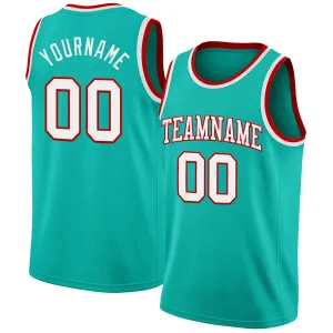 Custom Aqua White-Red Authentic Basketball Jersey