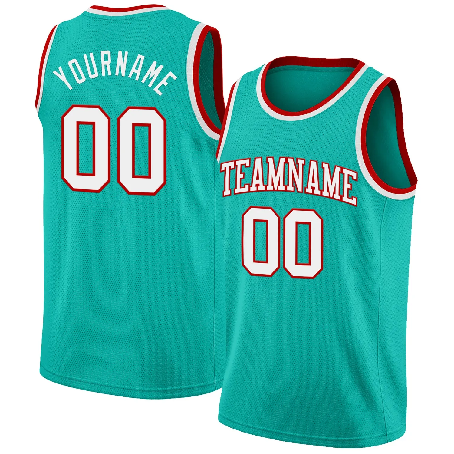 Custom Aqua White-Red Authentic Basketball Jersey
