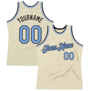 Custom Cream Light Blue Black-White Authentic Throwback Basketball Jersey