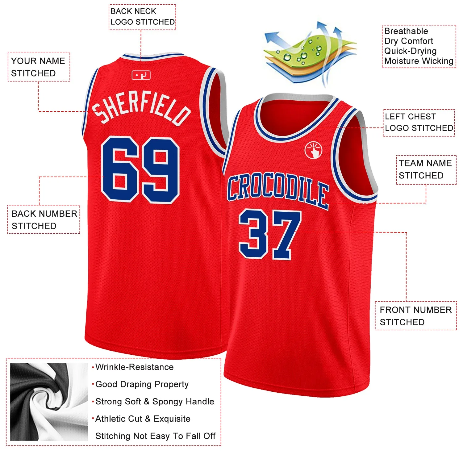 Custom Fire Red Royal-White Authentic Basketball Jersey