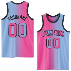Custom Light Blue Pink-Black Authentic Gradient Fashion Basketball Jersey