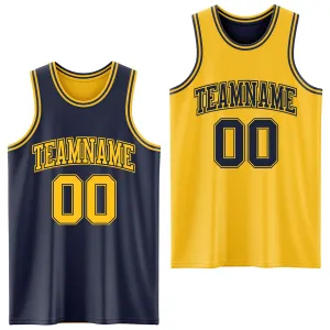 Custom Navy Gold Reversible Double Side Basketball Jersey