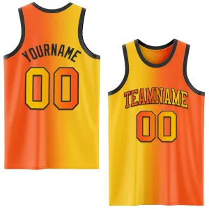Custom Orange Yellow-Black Authentic Gradient Fashion Basketball Jersey