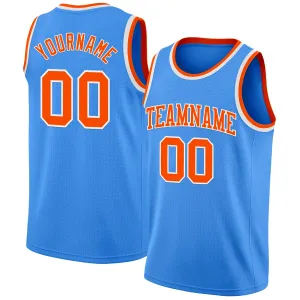 Custom Powder Blue Orange-White Authentic Basketball Jersey