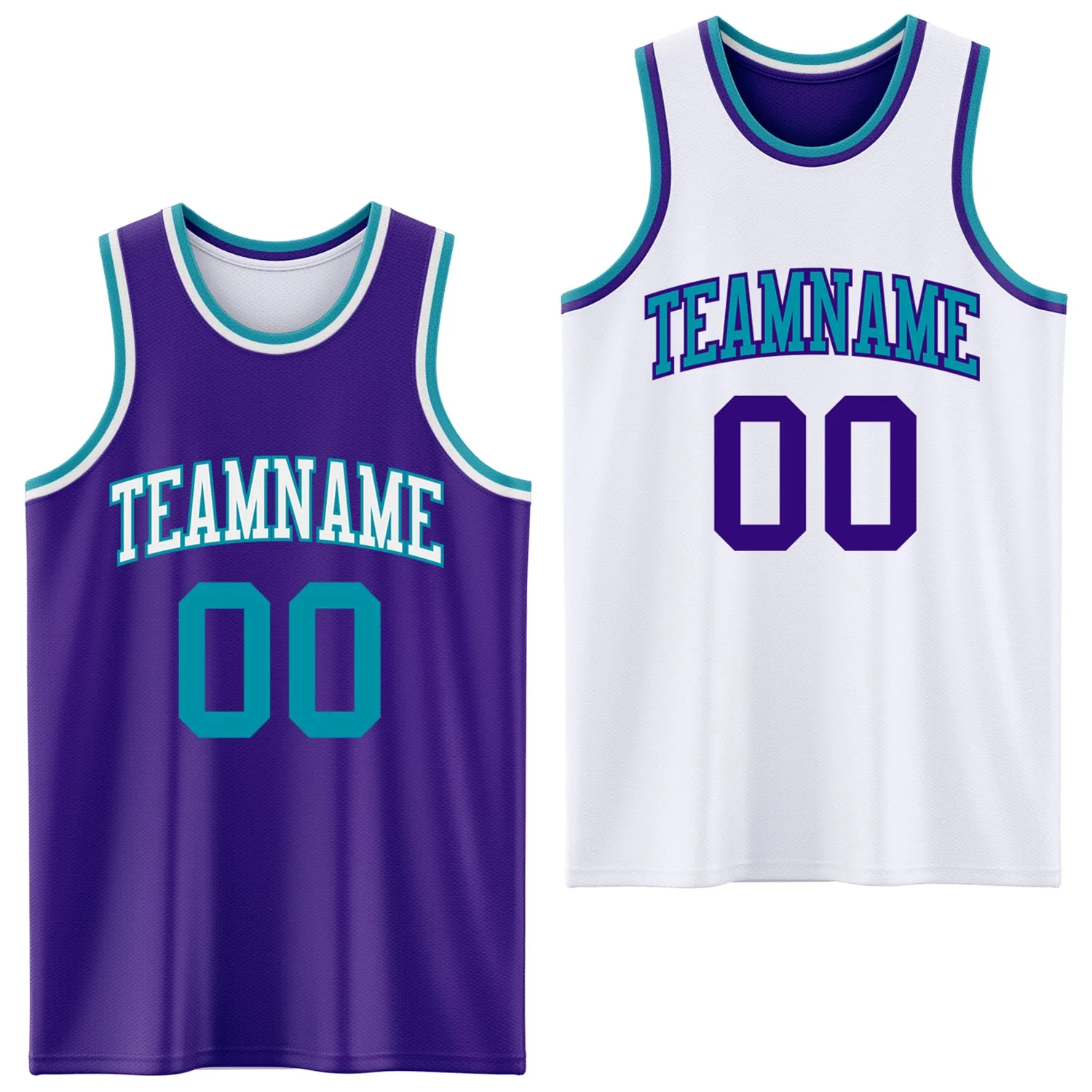 Custom Purple Teal-White Reversible Double Side Basketball Jersey