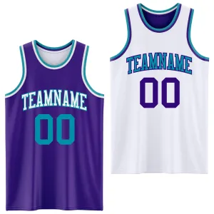Custom Purple Teal-White Reversible Double Side Basketball Jersey