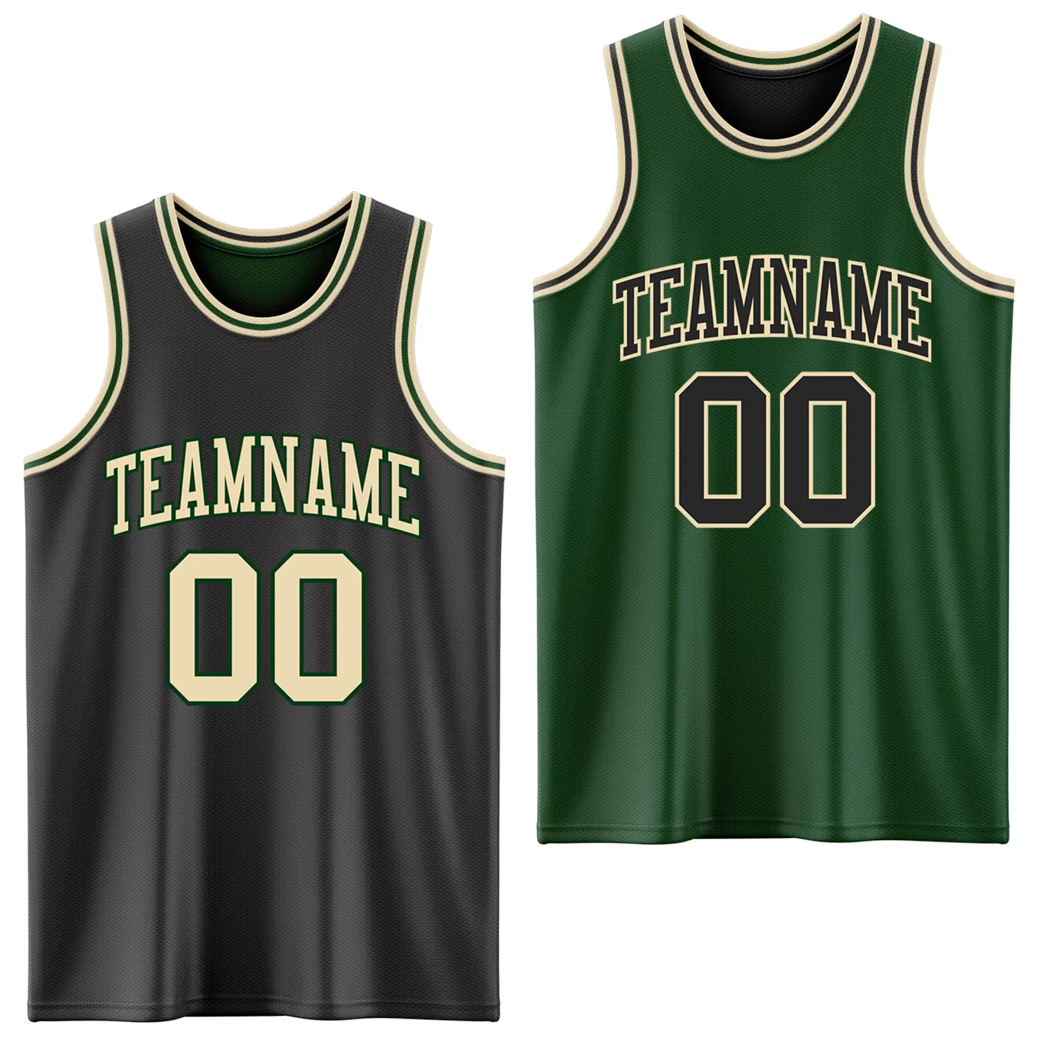 Custom Reversible Black Cream-Green Double Side Basketball Jersey
