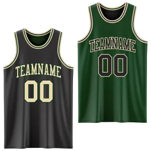 Custom Reversible Black Cream-Green Double Side Basketball Jersey