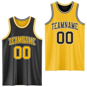 Custom Reversible Black Gold-White Double Side Basketball Jersey