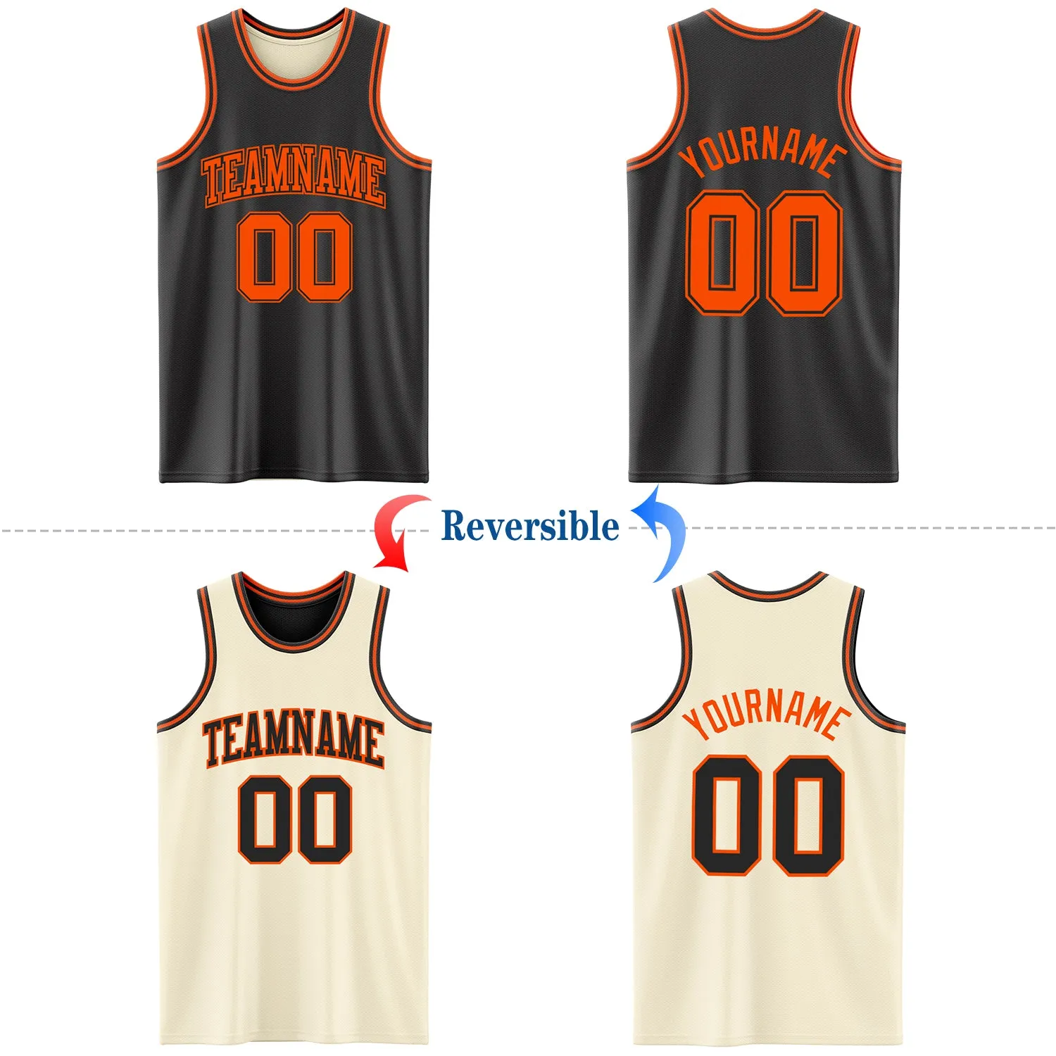 Custom Reversible Black Orange Double Side Basketball Jersey