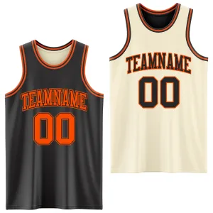 Custom Reversible Black Orange Double Side Basketball Jersey