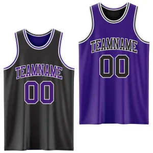Custom Reversible Black Purple-White Double Side Basketball Jersey