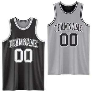 Custom Reversible Black White-Gray Double Side Basketball Jersey