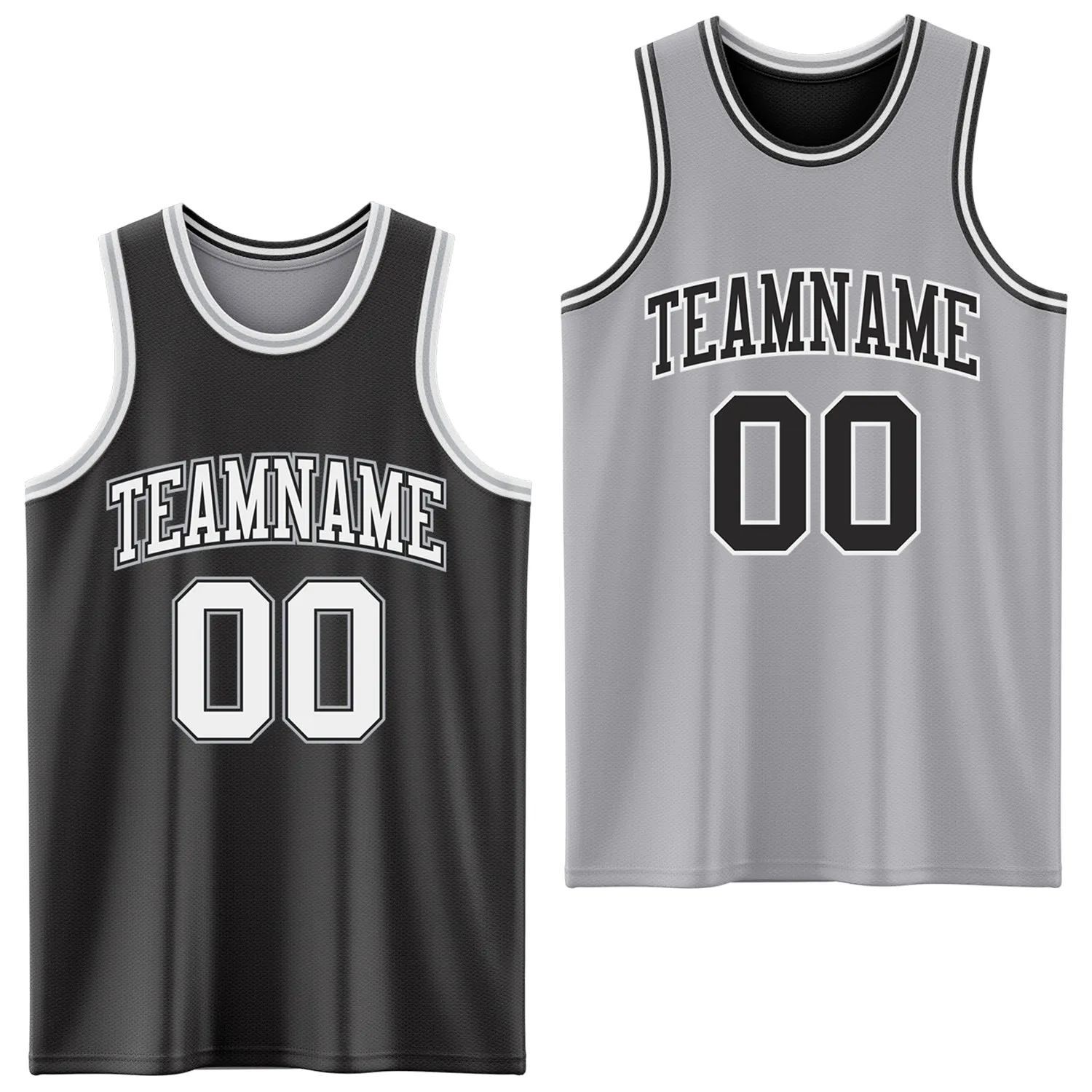 Custom Reversible Black White-Gray Double Side Basketball Jersey