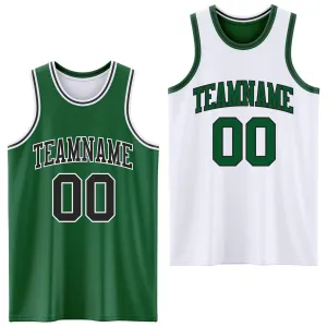 Custom Reversible Kelly Green Black-White Double Side Basketball Jersey