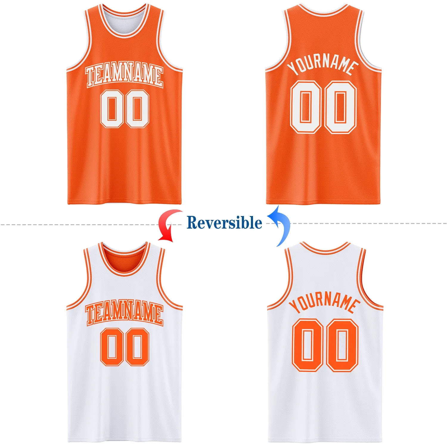 Custom Reversible Orange White Double Side Basketball Jersey