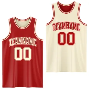 Custom Reversible Red Cream Double Side Basketball Jersey