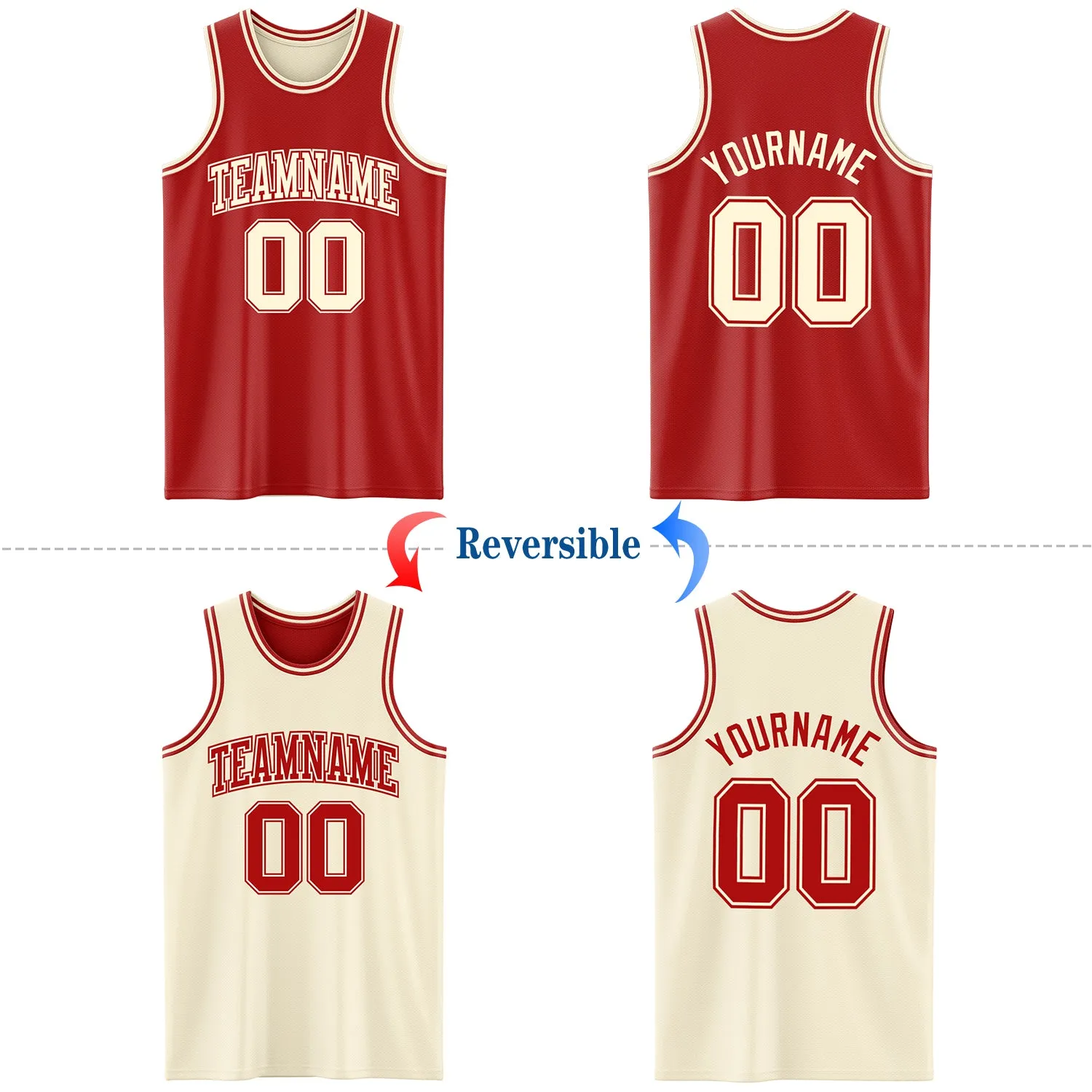 Custom Reversible Red Cream Double Side Basketball Jersey