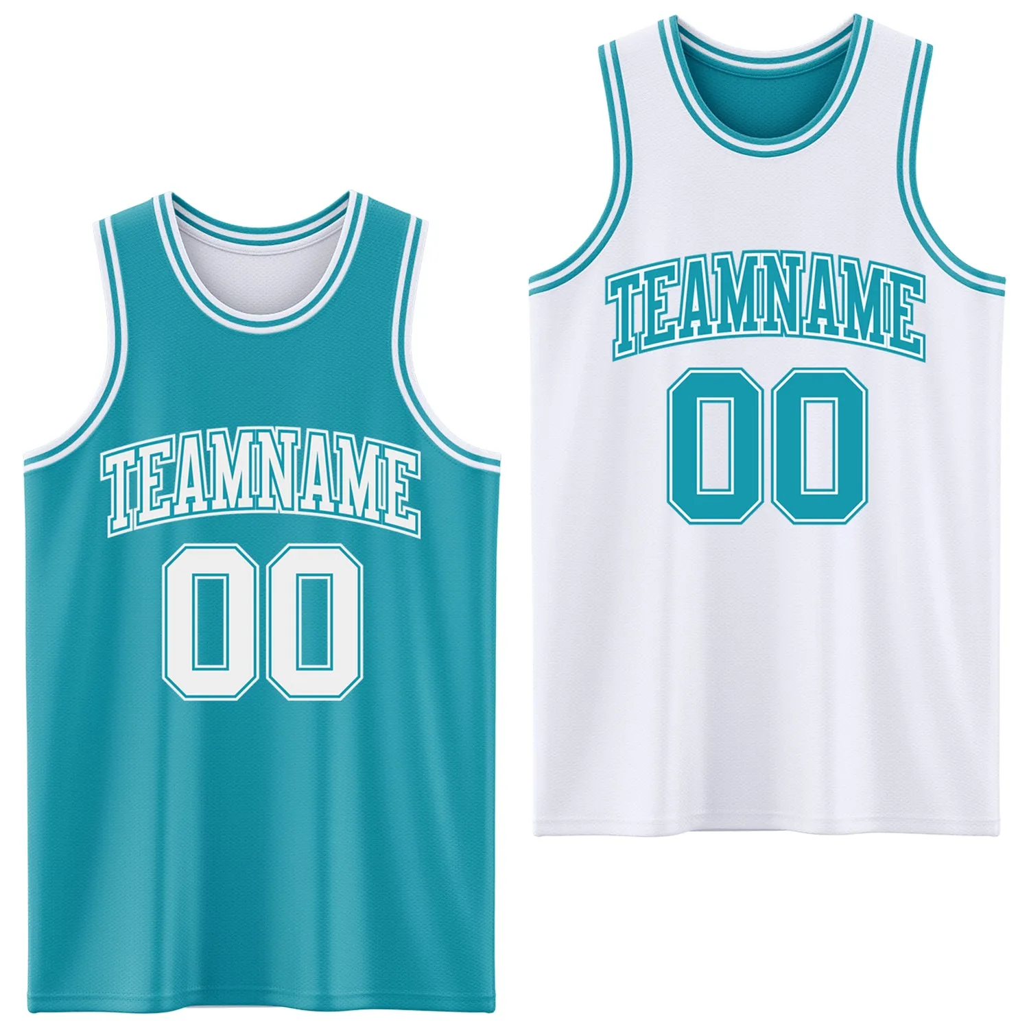 Custom Reversible Teal White Double Side Basketball Jersey