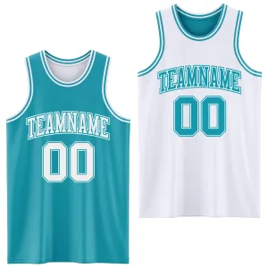 Custom Reversible Teal White Double Side Basketball Jersey