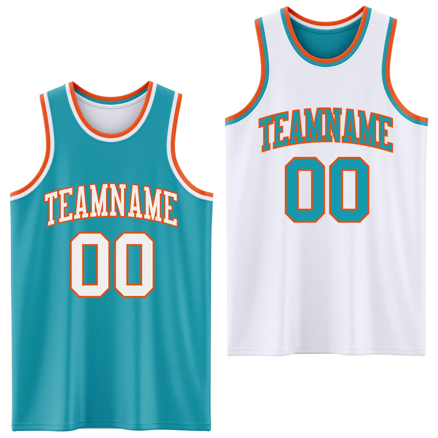 Custom Reversible Teal White-Orange Double Side Basketball Jersey