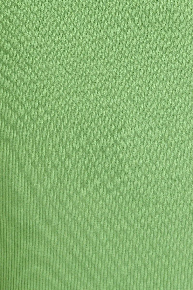 Green Lettuce Hem One Shoulder Ribbed Top
