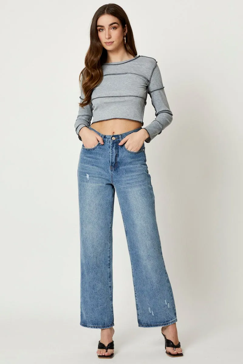 Grey Overlock Patchwork Top