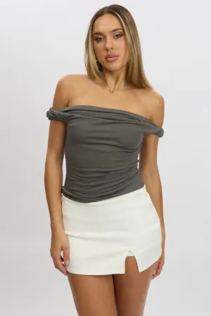 Grey Twist Top Off Shoulder